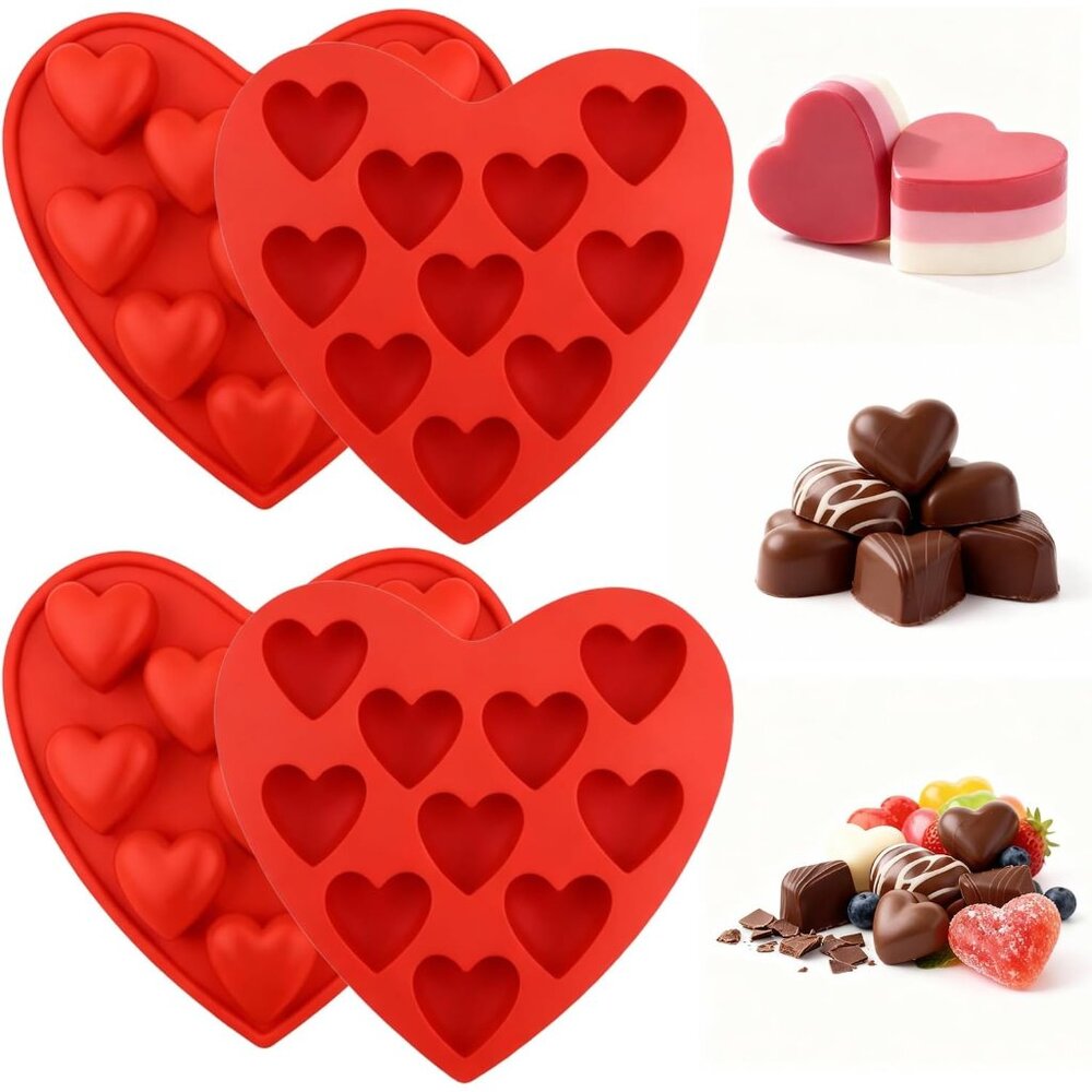 4 Pack Heart Silicone Molds Valentine's Day for Baking 1.2inch Heart Molds 40 Ca